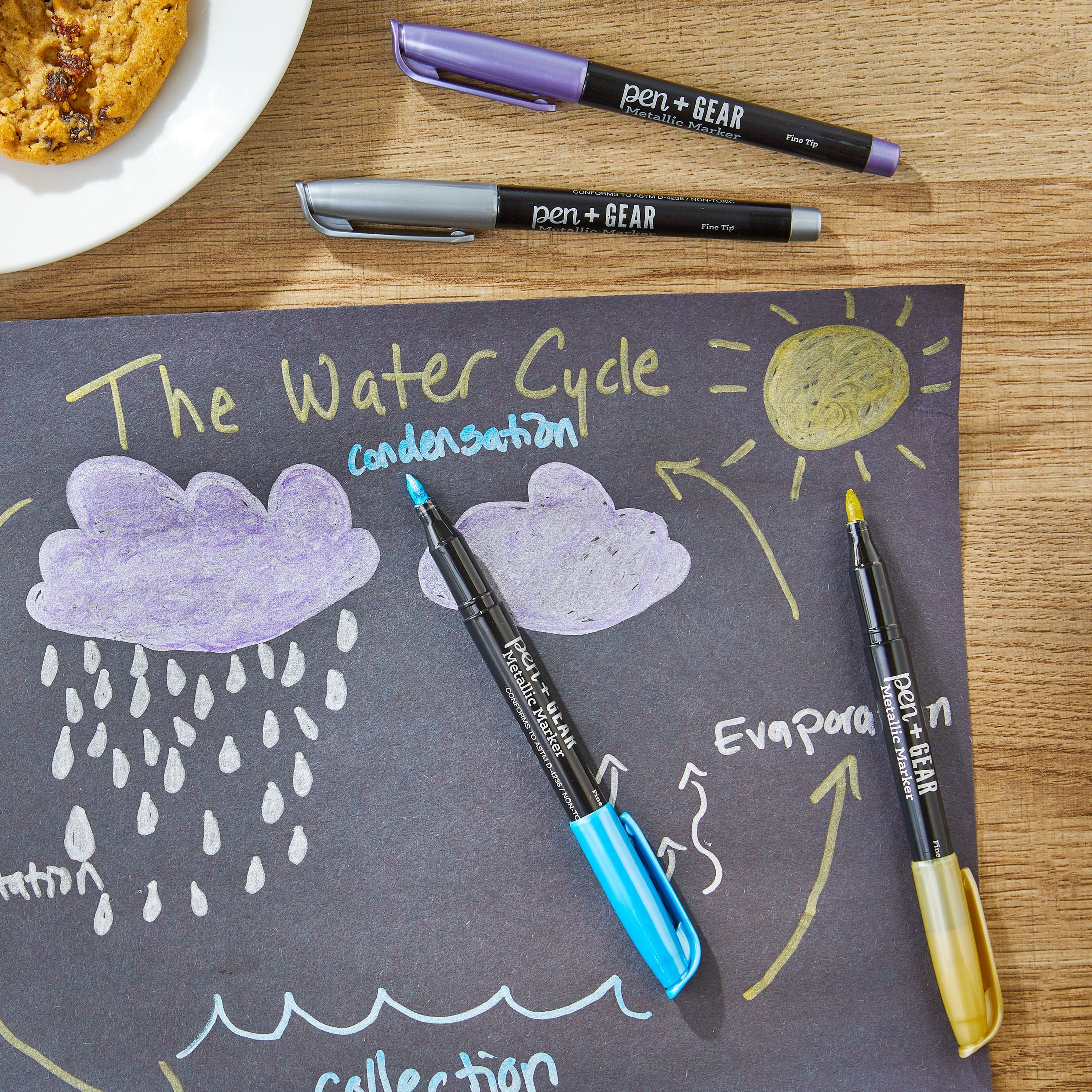 (4 pack) Pen+Gear Permanent Markers, Fine Tip, Assorted Metallic Colors, 4 Count