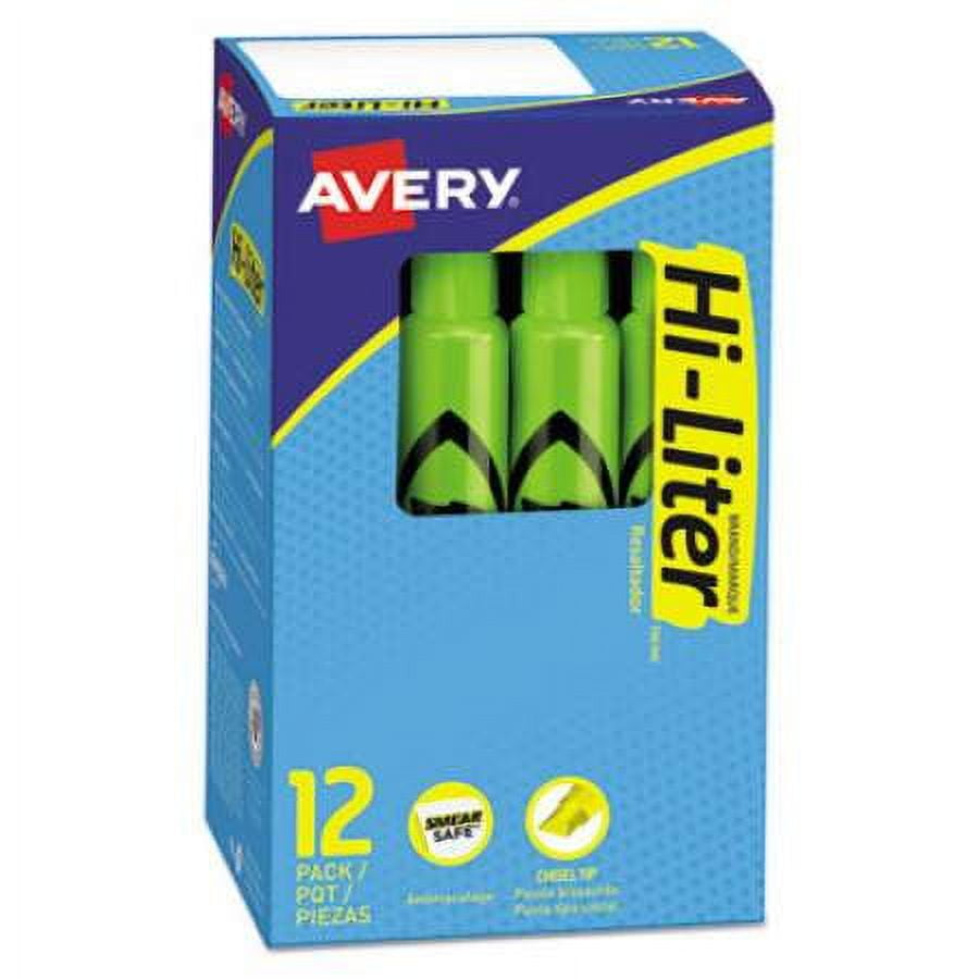 2Pc Avery HI-LITER Desk-Style Highlighters, Fluorescent Green Ink, Chisel Tip, Green/Black Barrel, Dozen (24020)