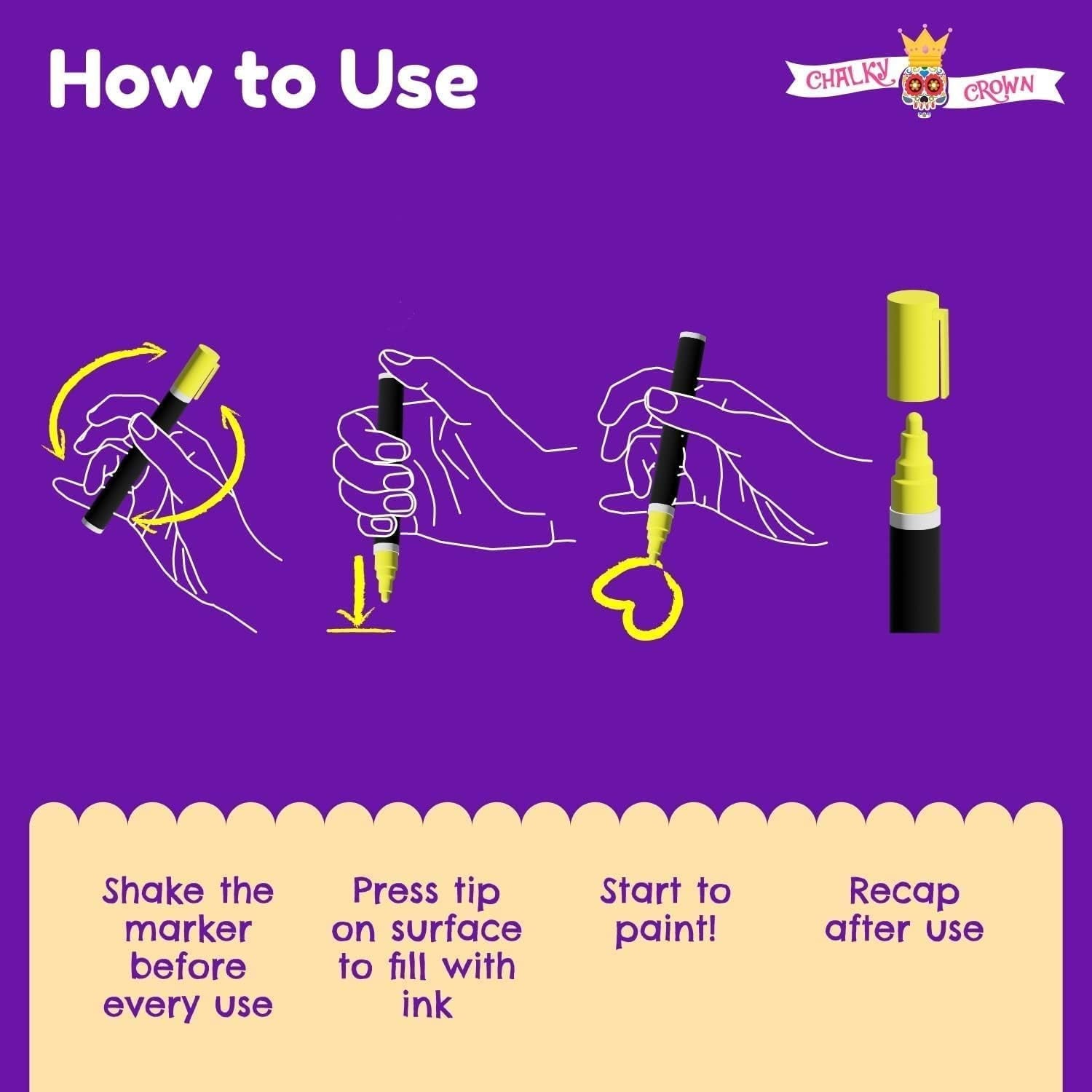 Chalky Crown - Bold Chalk Markers - Dry Erase Marker Pens - Reversible Tip - 8 Pack, 6 mm