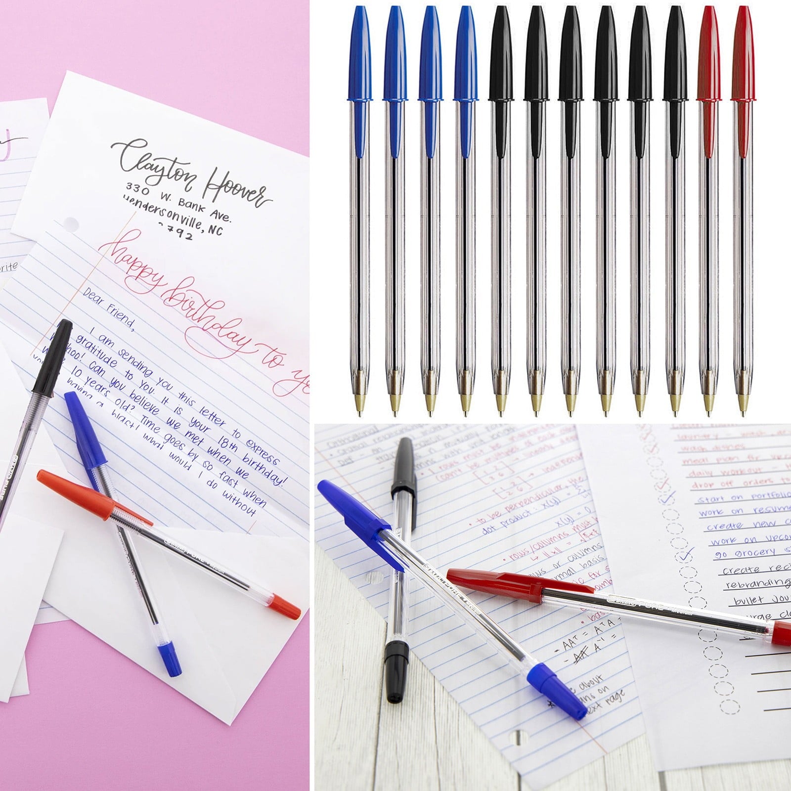 12-Pack Ballpoint Pens Red, Black & Blue Ink (1ml)Tri-Color Ballpoint Pens Set Multi-Color Pens,Smooth Writing Point Pens Convenient Multi-Color Pens Journaling Fine Point Pens for Home(Clear)